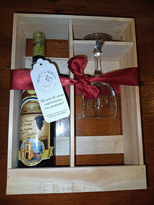 Kit Obsequio - Botella vino (seco, semi seco o amor de María) + copa de cristal