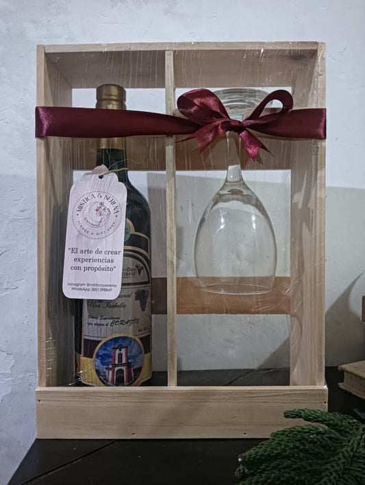 Kit Obsequio - Botella vino (seco, semi seco o amor de María) + copa de cristal